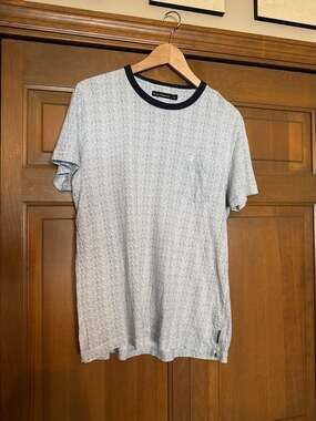 French Connection Men's Dotted Cotton Ringer T-Shirt with Pocket